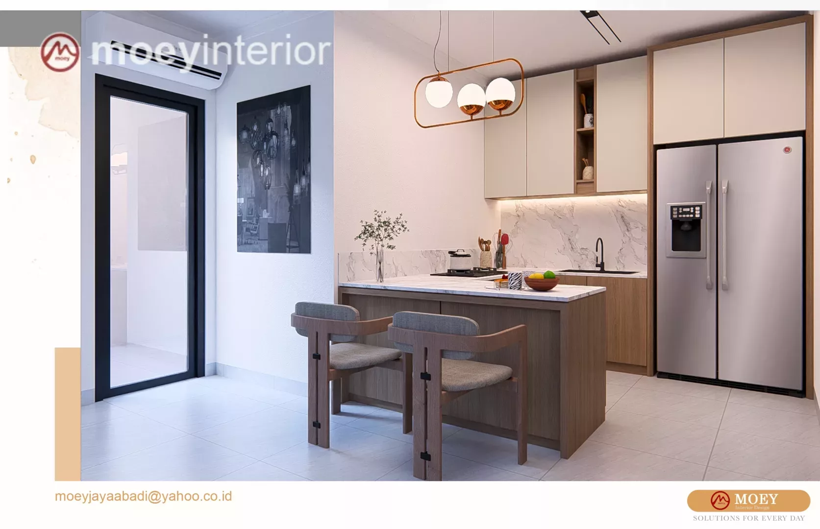 Kitchen set Bu Vivit dengan island bar dan marmer