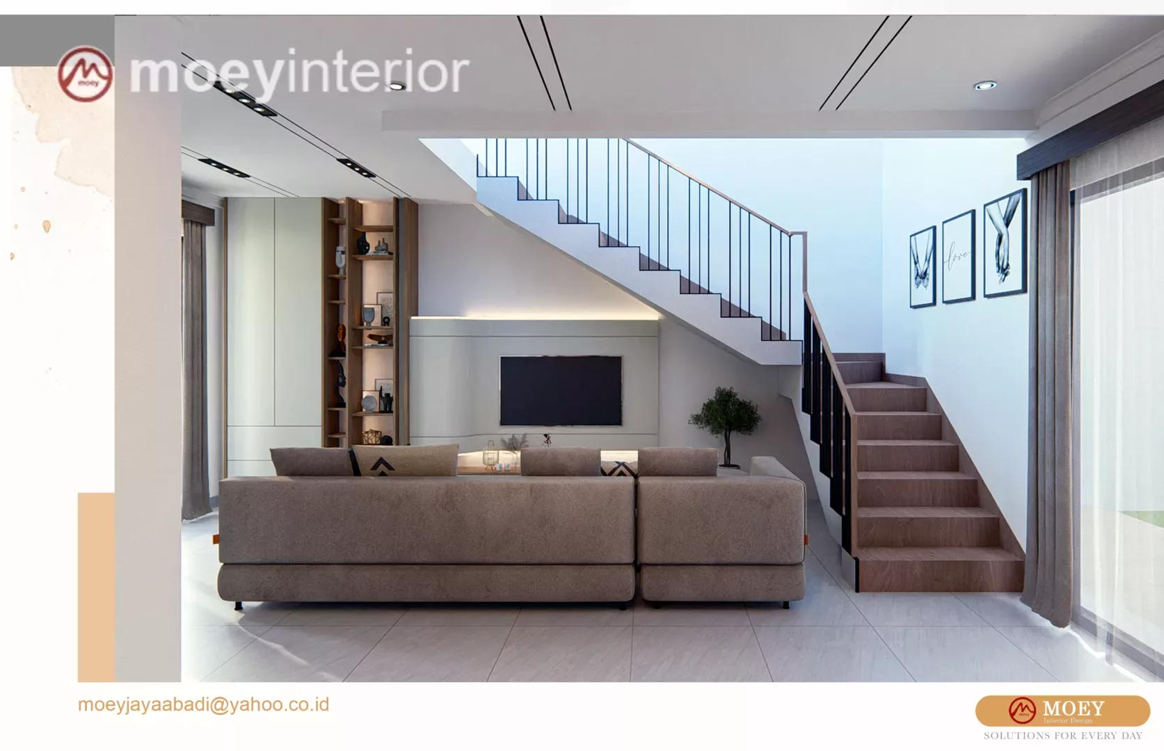Living Room Bu Vivit dengan tangga dramatis