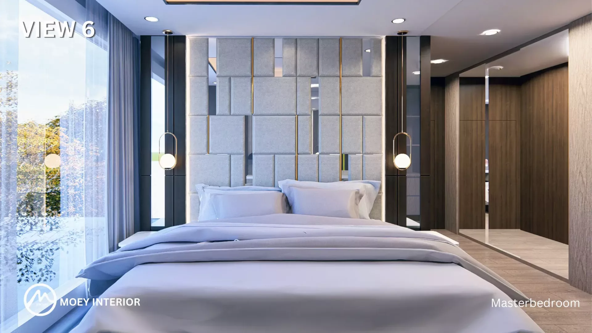 Master Bedroom Bu Murwati PIK — Headboard Grid Fabric Emas